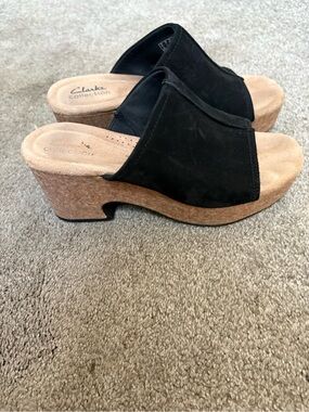 Clark’s Black Cork Platform Mule